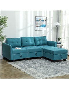 HOMCOM 'L' Shape Modular Sofa, with Storage - Light Blue 2