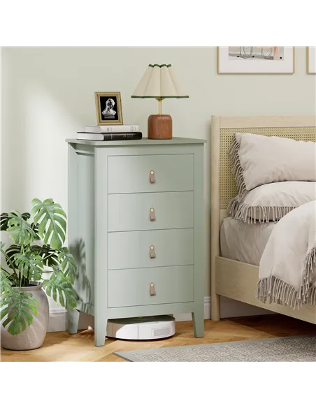 HOMCOM Bedroom Chest of Drawers, Modern 4 Drawer Dresser Cabinet with PU Leather Handles and Metal Runners for Living Room, Hall