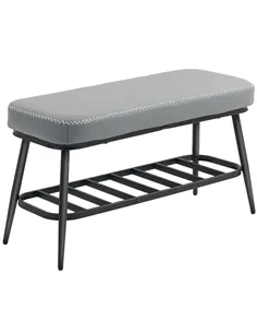 HOMCOM PU Leather Shoe Storage Bench - Grey
