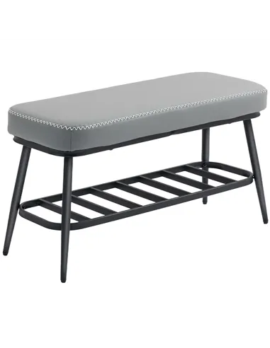 HOMCOM PU Leather Shoe Storage Bench - Grey