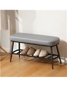 HOMCOM PU Leather Shoe Storage Bench - Grey 2