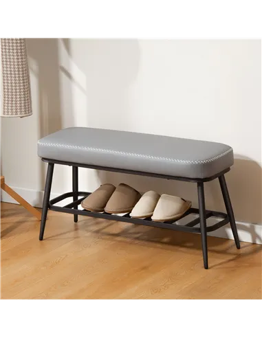 HOMCOM PU Leather Shoe Storage Bench - Grey