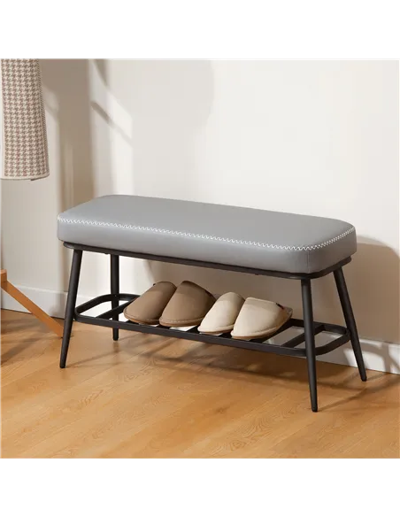 HOMCOM PU Leather Shoe Storage Bench - Grey