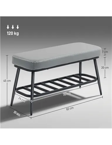 HOMCOM PU Leather Shoe Storage Bench - Grey