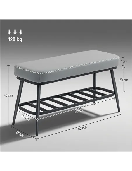 HOMCOM PU Leather Shoe Storage Bench - Grey
