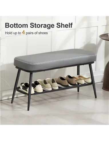 HOMCOM PU Leather Shoe Storage Bench - Grey