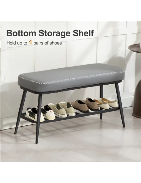 HOMCOM PU Leather Shoe Storage Bench - Grey