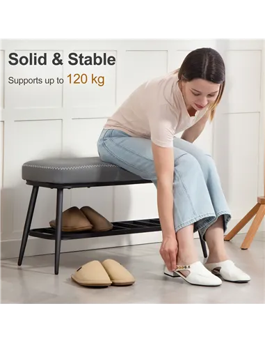 HOMCOM PU Leather Shoe Storage Bench - Grey