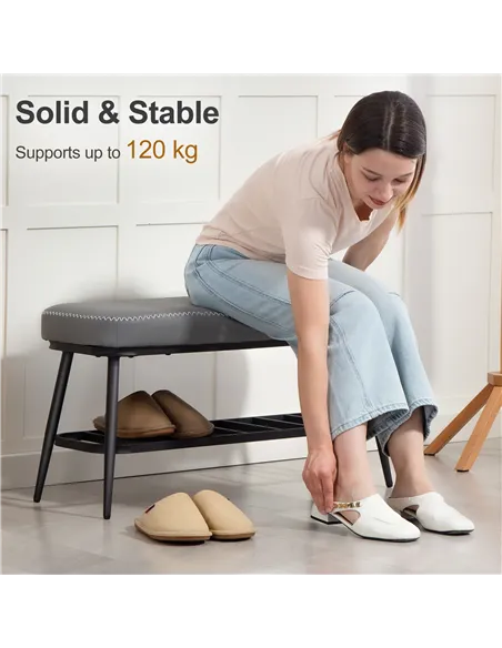 HOMCOM PU Leather Shoe Storage Bench - Grey