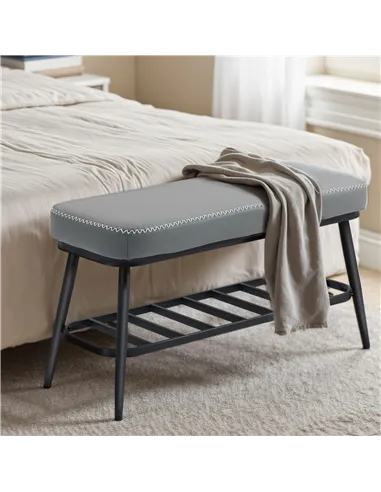 HOMCOM PU Leather Shoe Storage Bench - Grey