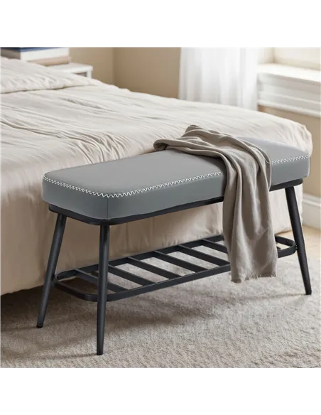 HOMCOM PU Leather Shoe Storage Bench - Grey