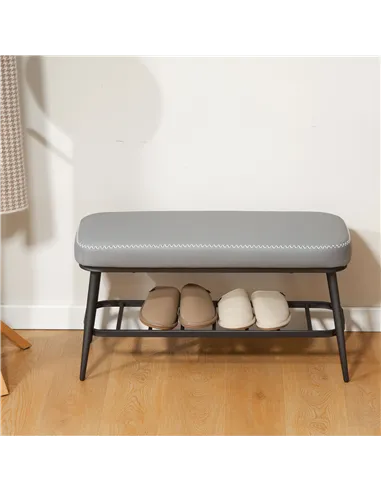 HOMCOM PU Leather Shoe Storage Bench - Grey