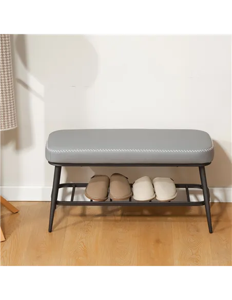 HOMCOM PU Leather Shoe Storage Bench - Grey
