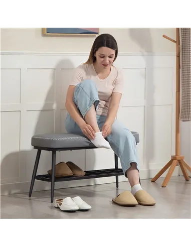 HOMCOM PU Leather Shoe Storage Bench - Grey