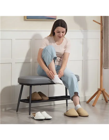 HOMCOM PU Leather Shoe Storage Bench - Grey