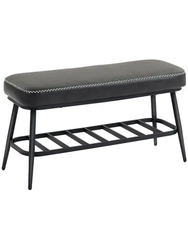 HOMCOM PU Leather Shoe Storage Bench - Charcoal Grey