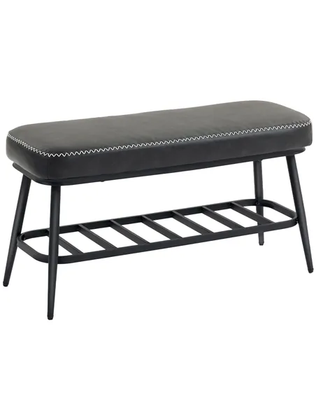 HOMCOM PU Leather Shoe Storage Bench - Charcoal Grey