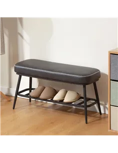 HOMCOM PU Leather Shoe Storage Bench - Charcoal Grey 2