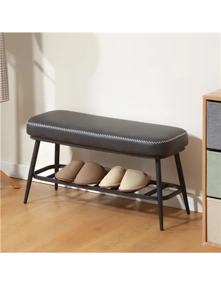 HOMCOM PU Leather Shoe Storage Bench - Charcoal Grey