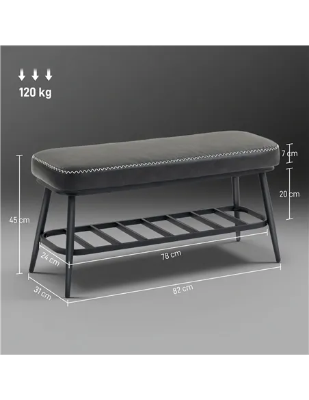 HOMCOM PU Leather Shoe Storage Bench - Charcoal Grey