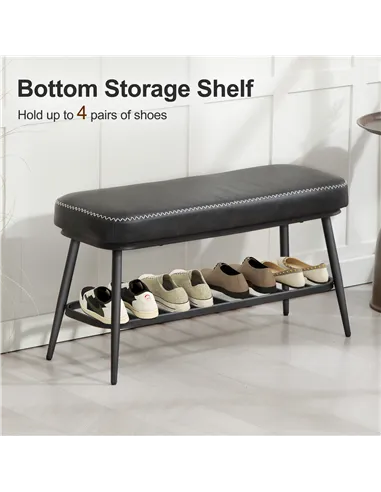 HOMCOM PU Leather Shoe Storage Bench - Charcoal Grey