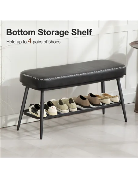 HOMCOM PU Leather Shoe Storage Bench - Charcoal Grey