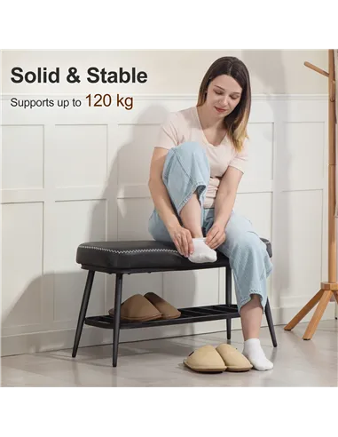 HOMCOM PU Leather Shoe Storage Bench - Charcoal Grey