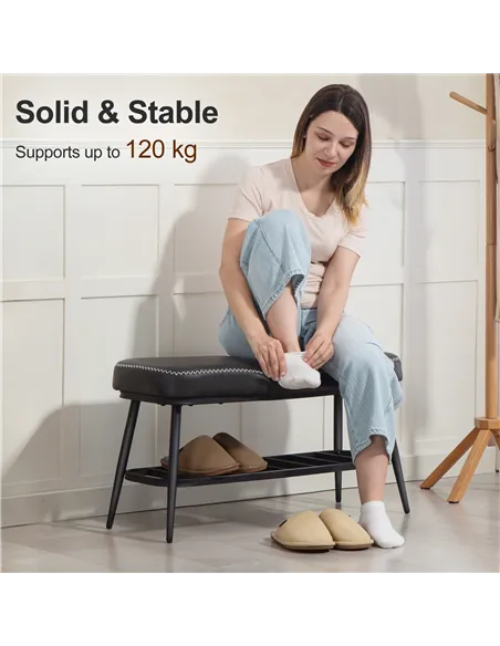 HOMCOM PU Leather Shoe Storage Bench - Charcoal Grey