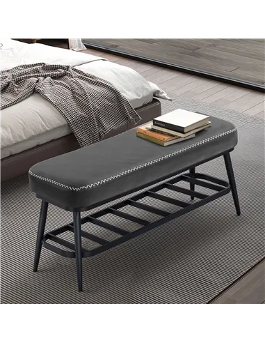 HOMCOM PU Leather Shoe Storage Bench - Charcoal Grey