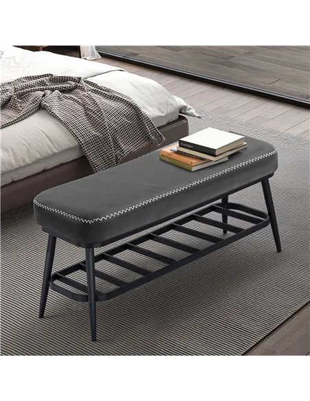 HOMCOM PU Leather Shoe Storage Bench - Charcoal Grey