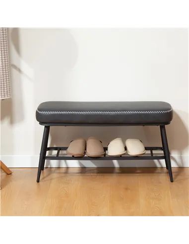 HOMCOM PU Leather Shoe Storage Bench - Charcoal Grey