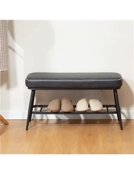 HOMCOM PU Leather Shoe Storage Bench - Charcoal Grey