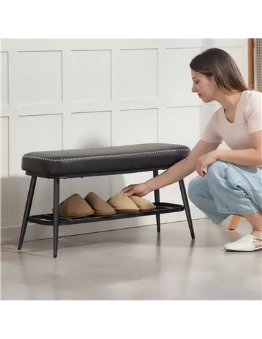 HOMCOM PU Leather Shoe Storage Bench - Charcoal Grey