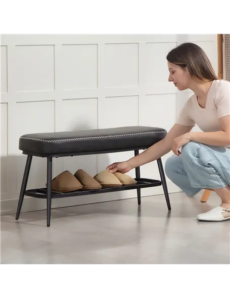 HOMCOM PU Leather Shoe Storage Bench - Charcoal Grey