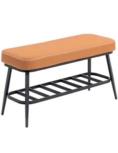 HOMCOM PU Leather Shoe Storage Bench - Brown