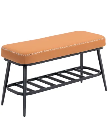 HOMCOM PU Leather Shoe Storage Bench - Brown