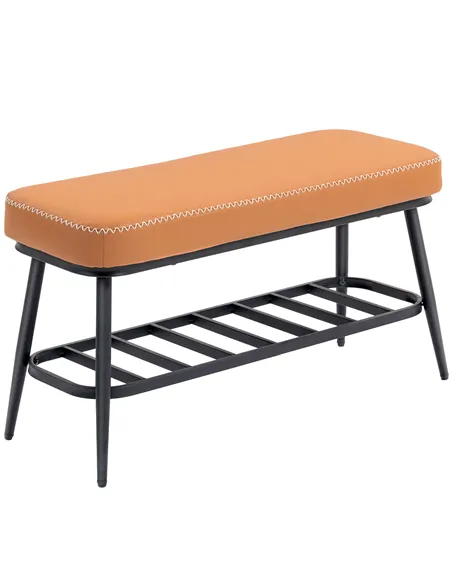 HOMCOM PU Leather Shoe Storage Bench - Brown