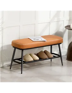 HOMCOM PU Leather Shoe Storage Bench - Brown 2