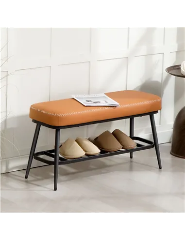 HOMCOM PU Leather Shoe Storage Bench - Brown