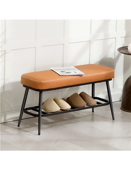 HOMCOM PU Leather Shoe Storage Bench - Brown