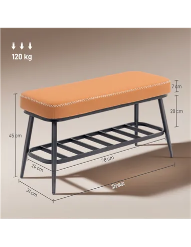 HOMCOM PU Leather Shoe Storage Bench - Brown