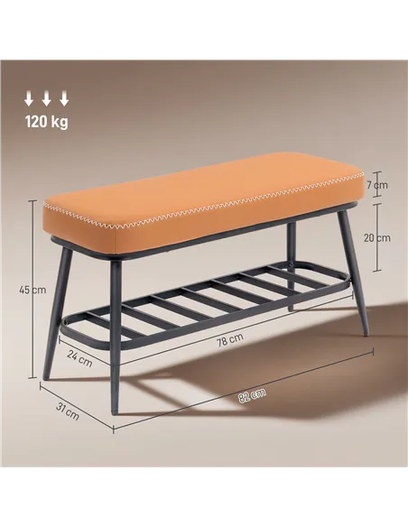 HOMCOM PU Leather Shoe Storage Bench - Brown