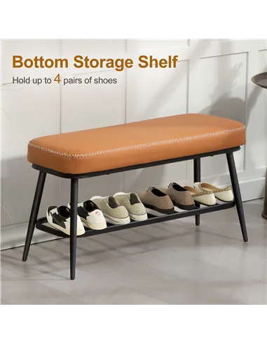 HOMCOM PU Leather Shoe Storage Bench - Brown