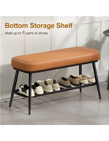 HOMCOM PU Leather Shoe Storage Bench - Brown