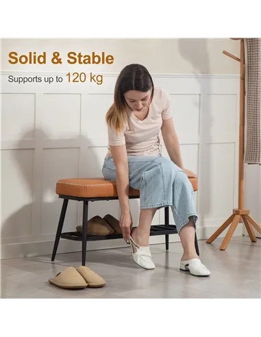 HOMCOM PU Leather Shoe Storage Bench - Brown