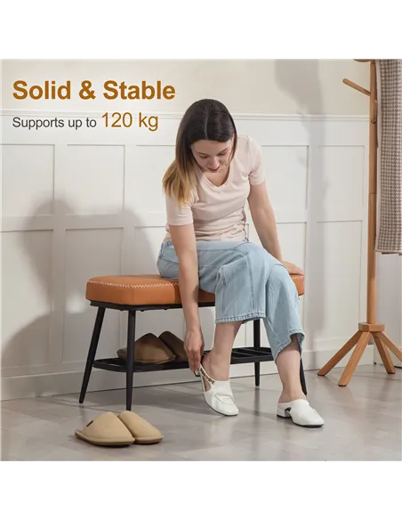 HOMCOM PU Leather Shoe Storage Bench - Brown