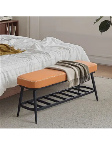 HOMCOM PU Leather Shoe Storage Bench - Brown