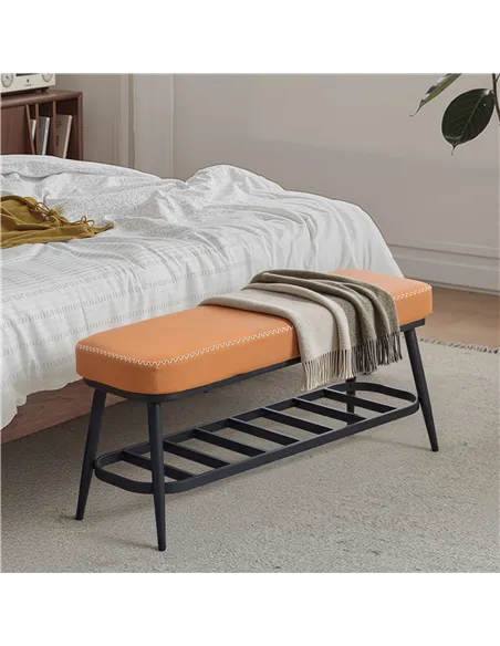 HOMCOM PU Leather Shoe Storage Bench - Brown