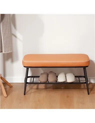 HOMCOM PU Leather Shoe Storage Bench - Brown