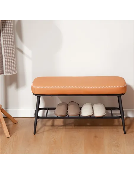 HOMCOM PU Leather Shoe Storage Bench - Brown